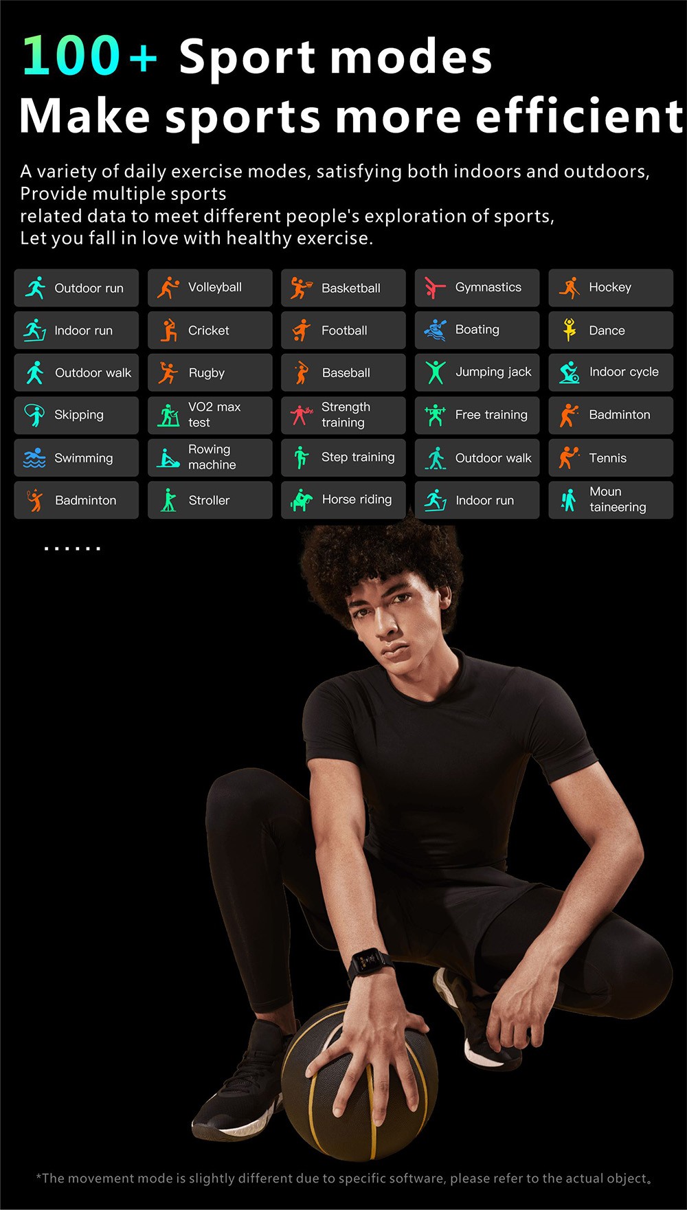 QX7 Smartwatch 1.85'' Large TFT Screen Bluetooth 5.2, Heart Rate Monitor, SpO2, Blood Pressure, 100+ Sports Modes - Black