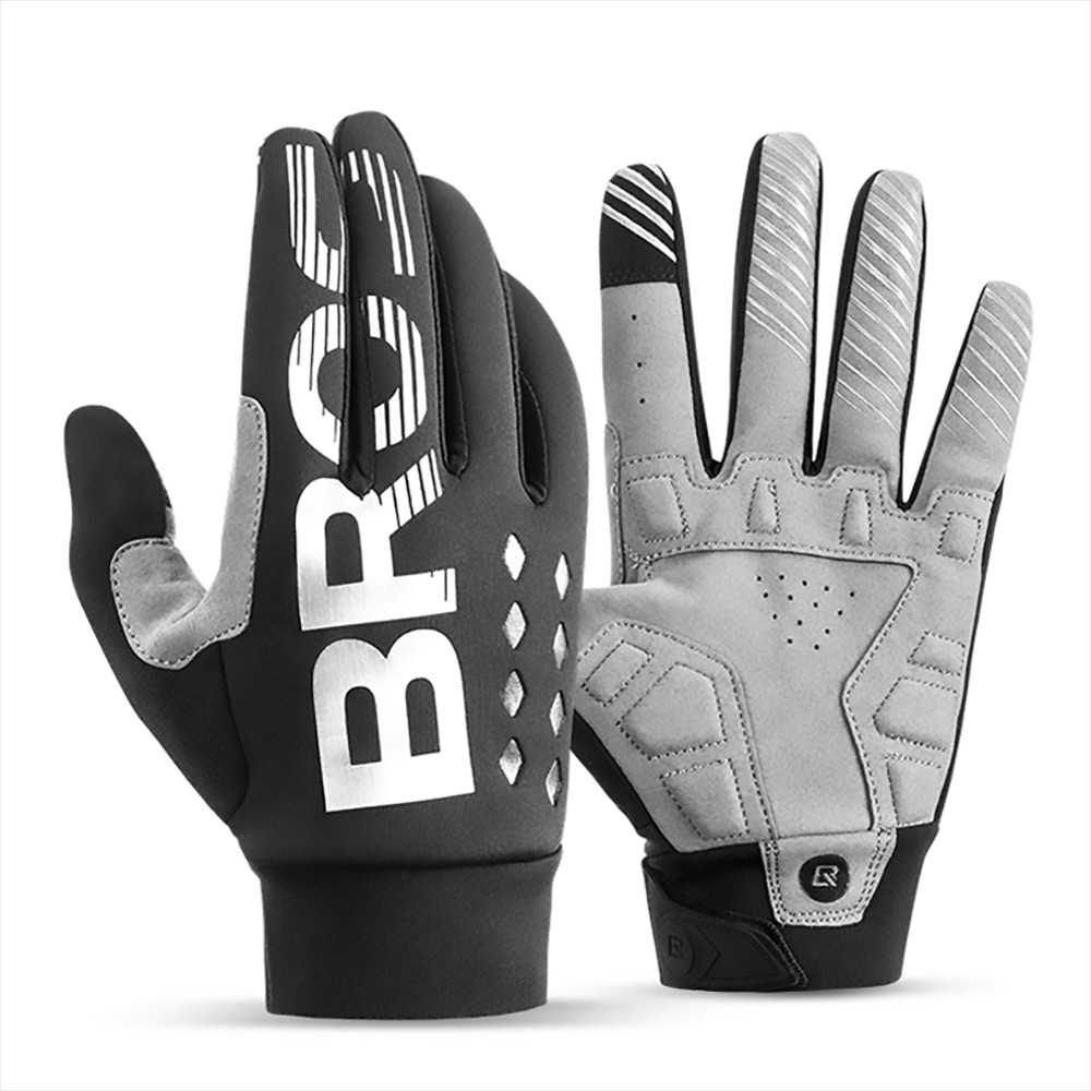ROCKBROS Cycling Gloves Shockproof Wear Resistant Full Finger Windproof Gloves Breathable Lengthen Warm MTB Glove - S