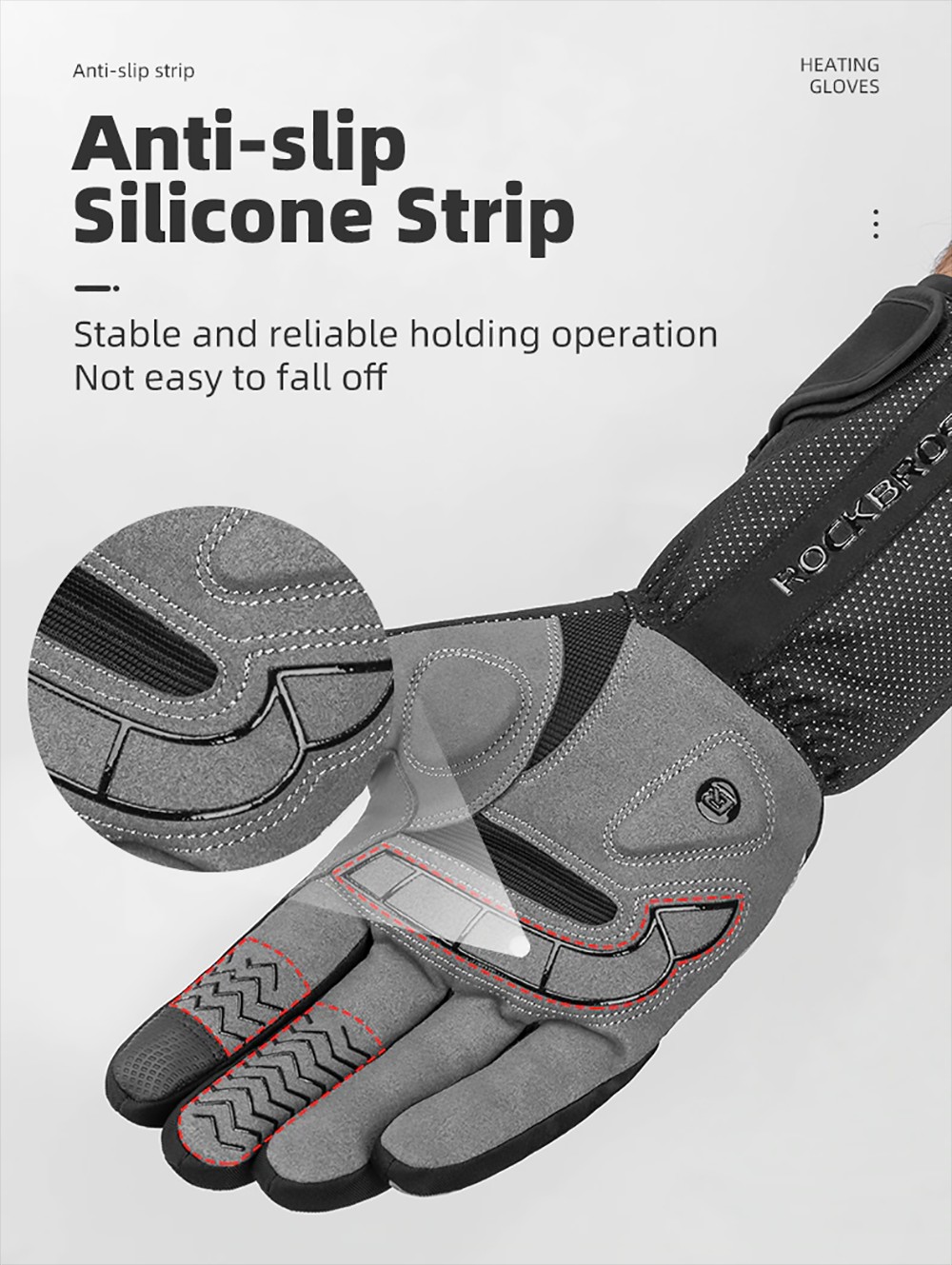 ROCKBROS Motorcycle Gloves Waterproof Heated Thermal Heated Gloves Touch Screen Battery Powered Cycling Skiing Gloves - L