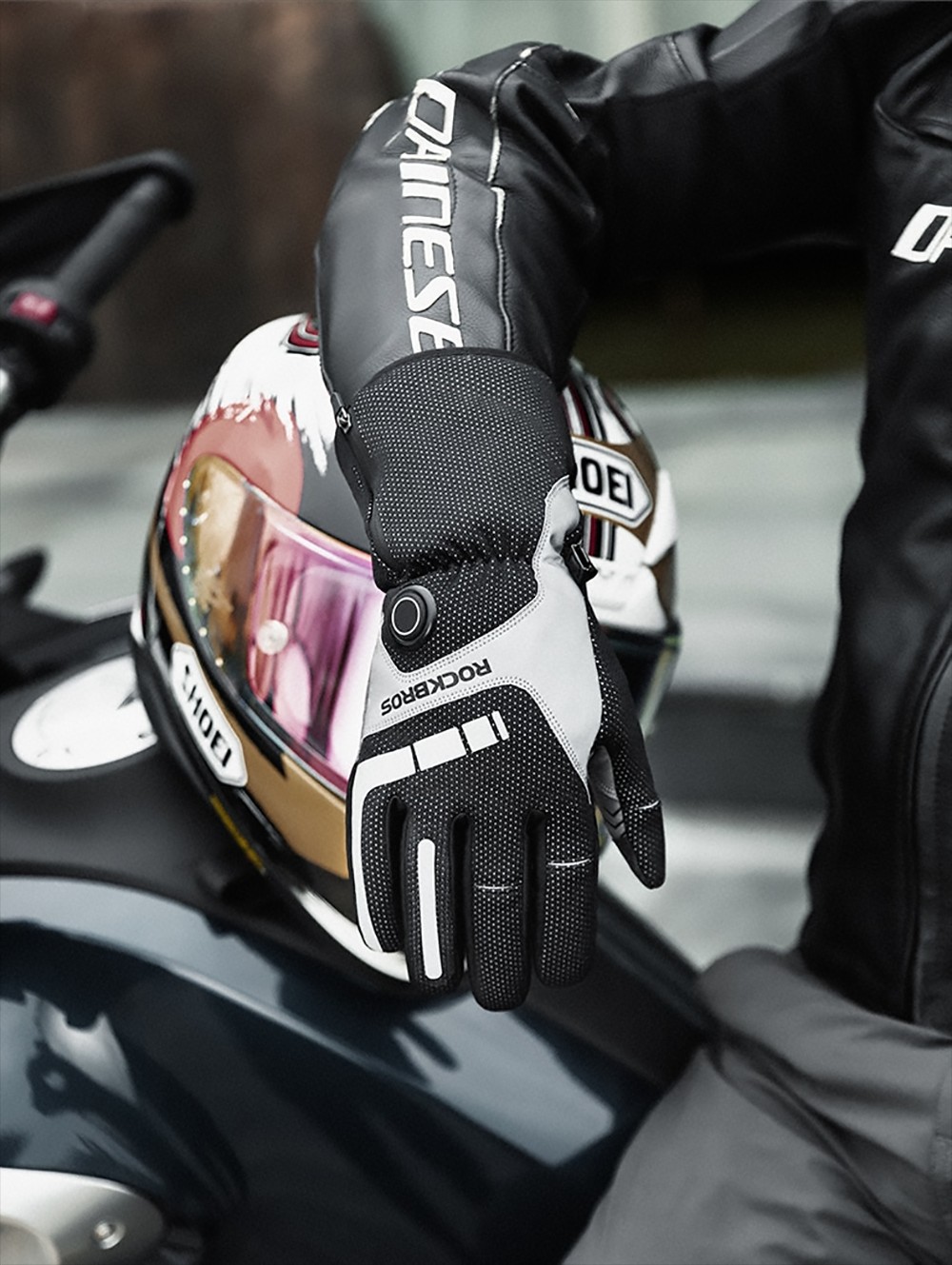 ROCKBROS Motorcycle Gloves Waterproof Heated Thermal Heated Gloves Touch Screen Battery Powered Cycling Skiing Gloves - L