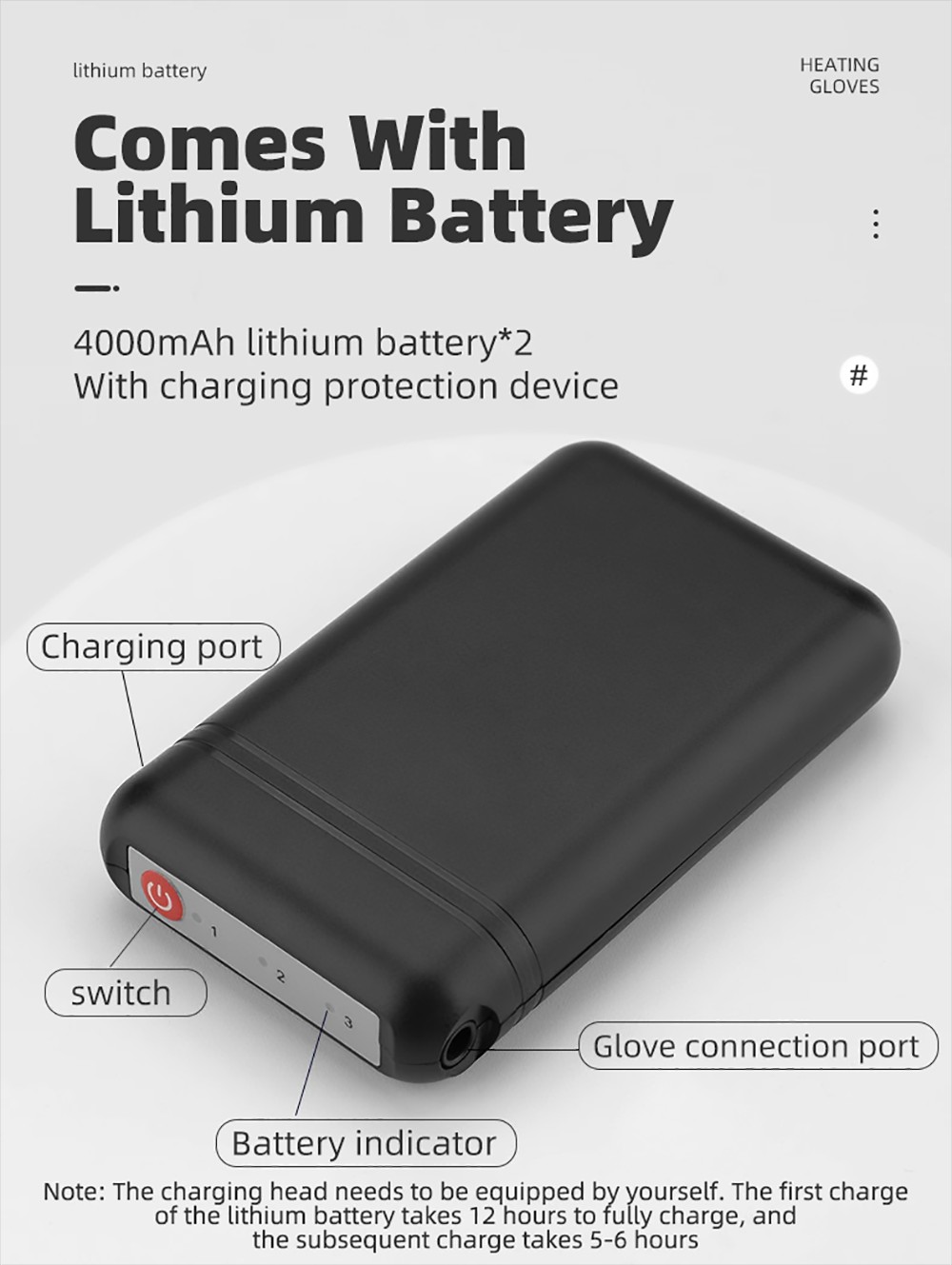 ROCKBROS Motorcycle Gloves Waterproof Heated Thermal Heated Gloves Touch Screen Battery Powered Cycling Skiing Gloves - L