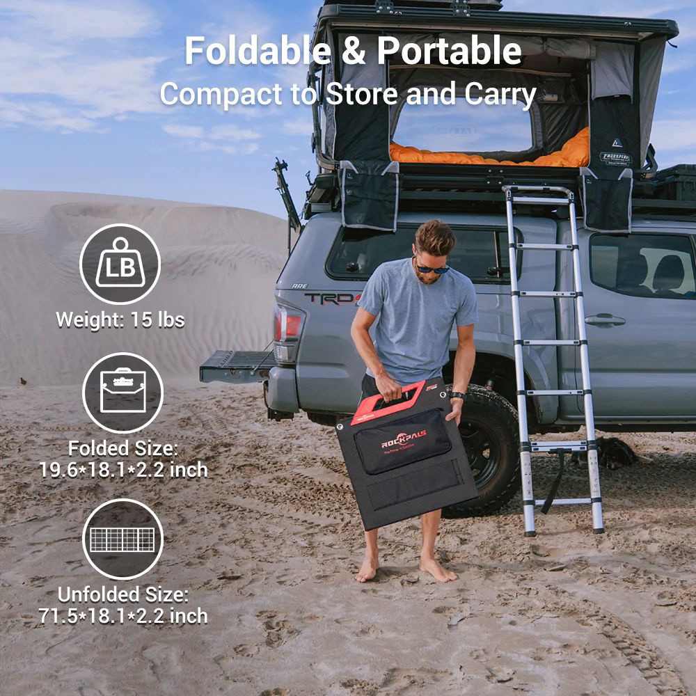 ROCKPALS RP083 120W Portable Foldable Solar Panel, 23.5% High Efficiency, IP65 Waterproof