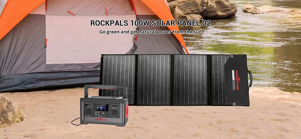 ROCKPALS RP100 100W Portable Foldable Solar Panel with Kickstand, 23.5% Conversion Efficiency, IP65 Waterproof