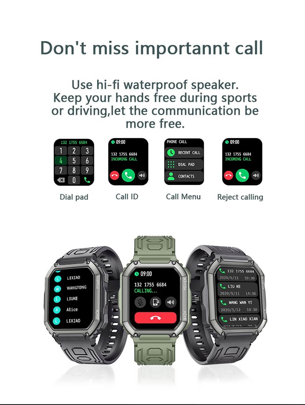 SENBONO C20S Smartwatch 1.8'' Screen BT5.0 GPS Voice Assistant Heart Rate, Blood Pressure, SpO2 Monitor - Black