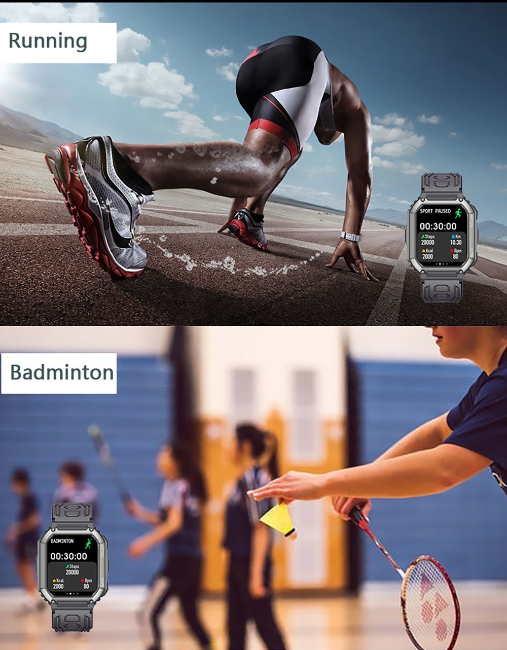 SENBONO C20S Smartwatch 1.8'' Screen BT5.0 GPS Voice Assistant Heart Rate, Blood Pressure, SpO2 Monitor - Black