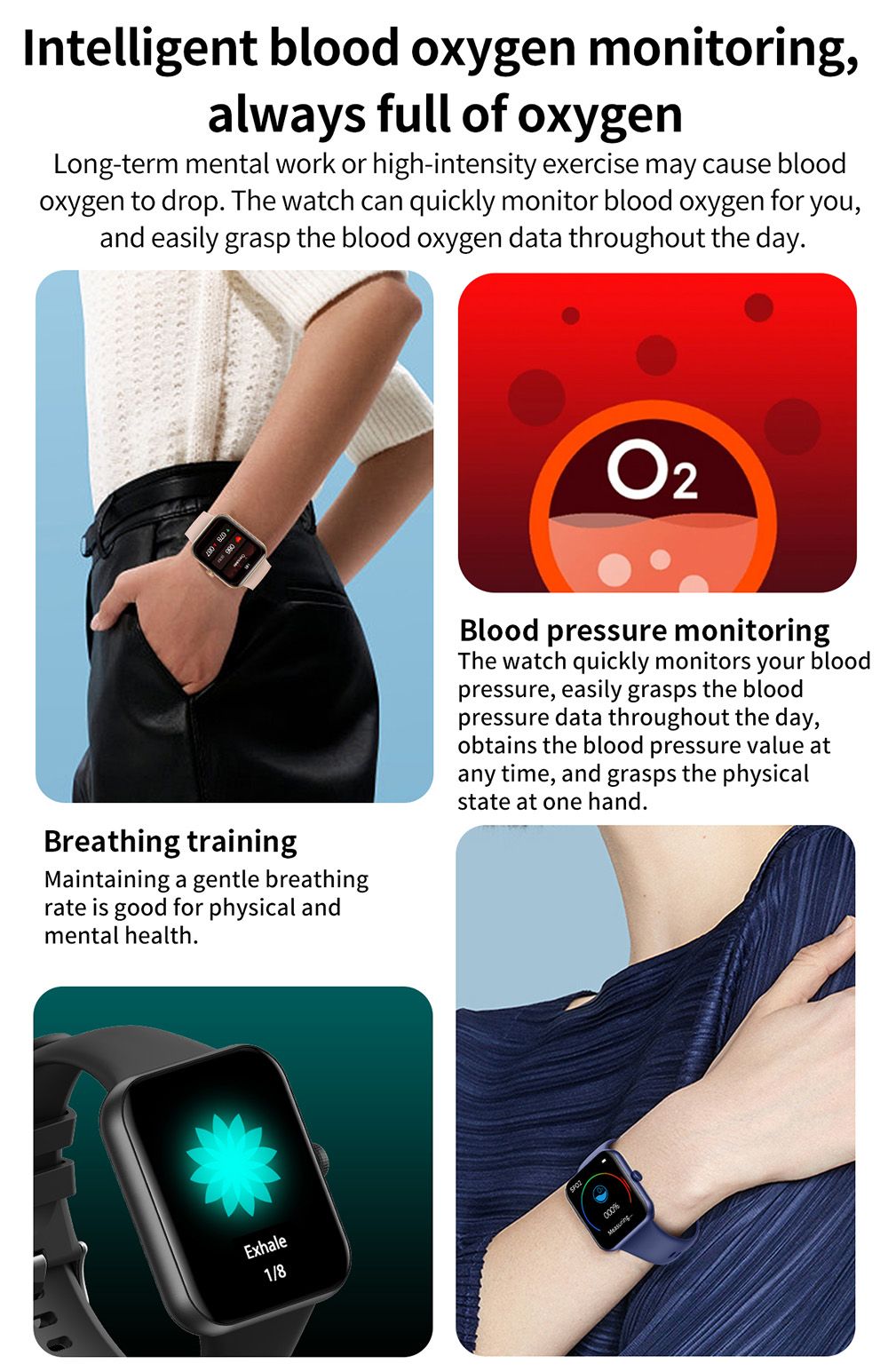 SENBONO L32 Smartwatch 1.83'' Large Screen Bluetooth 5.0 Sports Watch Heart Rate, Blood Pressure, Blood Oxygen Monitor - Black