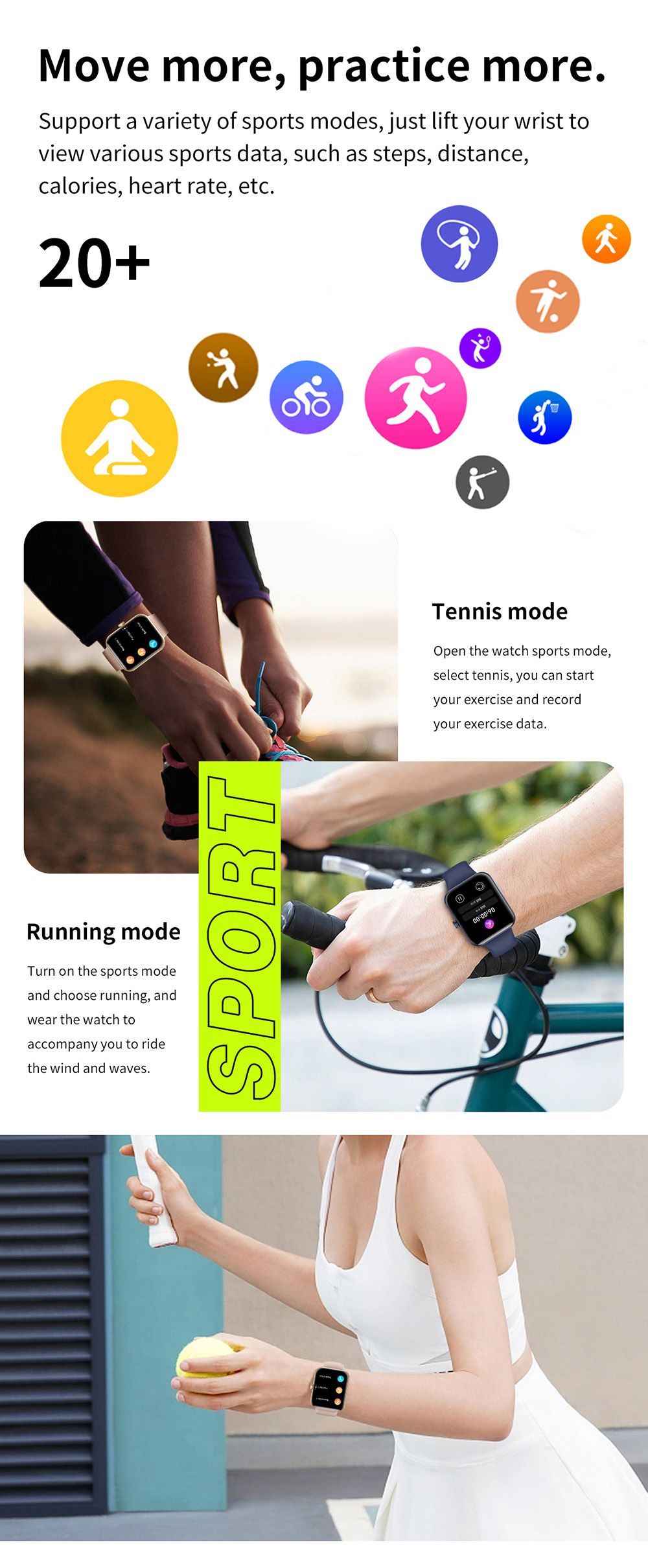 SENBONO L32 Smartwatch 1.83'' Large Screen Bluetooth 5.0 Sports Watch Heart Rate, Blood Pressure, Blood Oxygen Monitor - Black