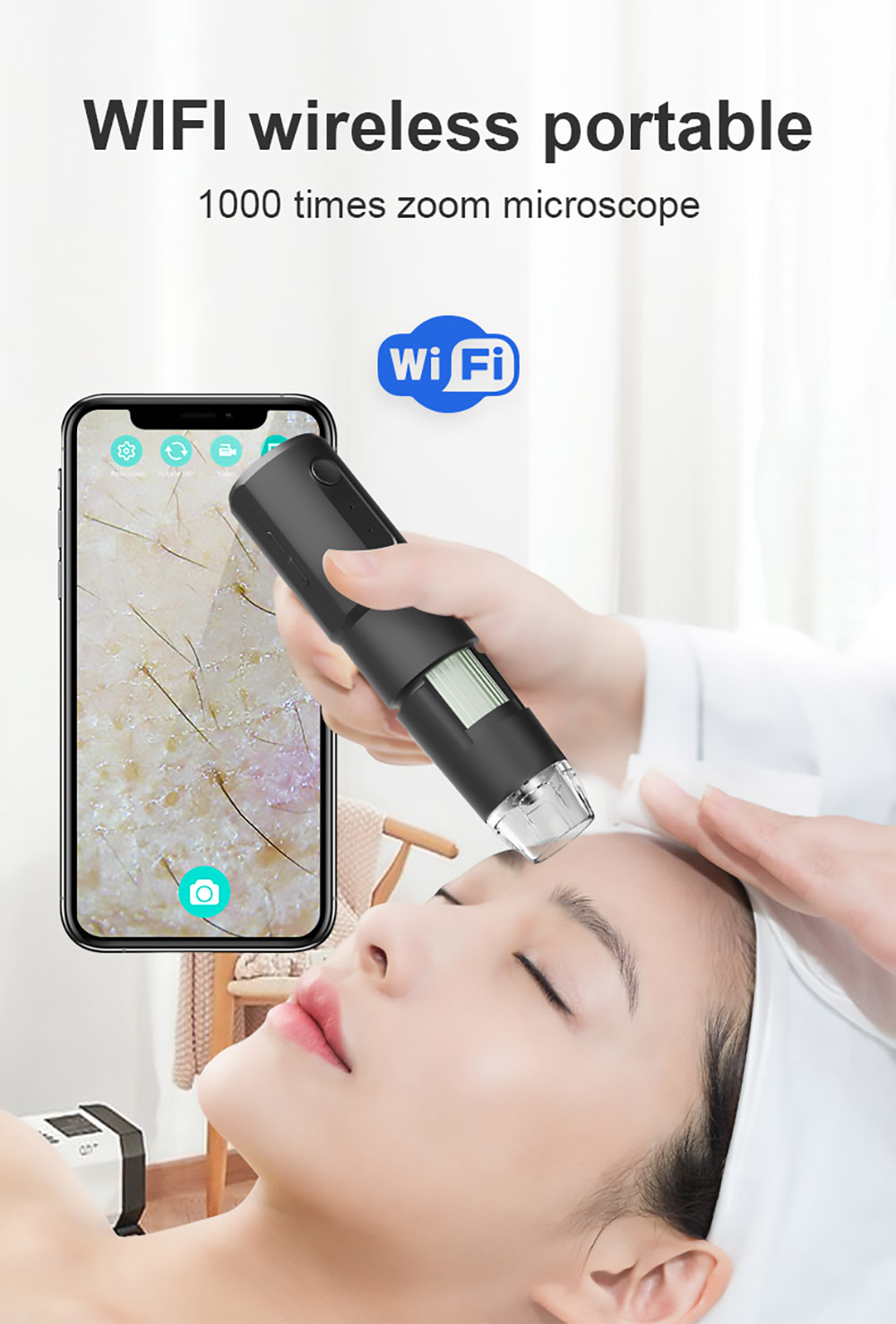 SUNUO 314 Smart WiFi Microscope, 0.3MP Pixel, 360 Degree Rotation Base, 1000X Zoom, 8 LED Lights