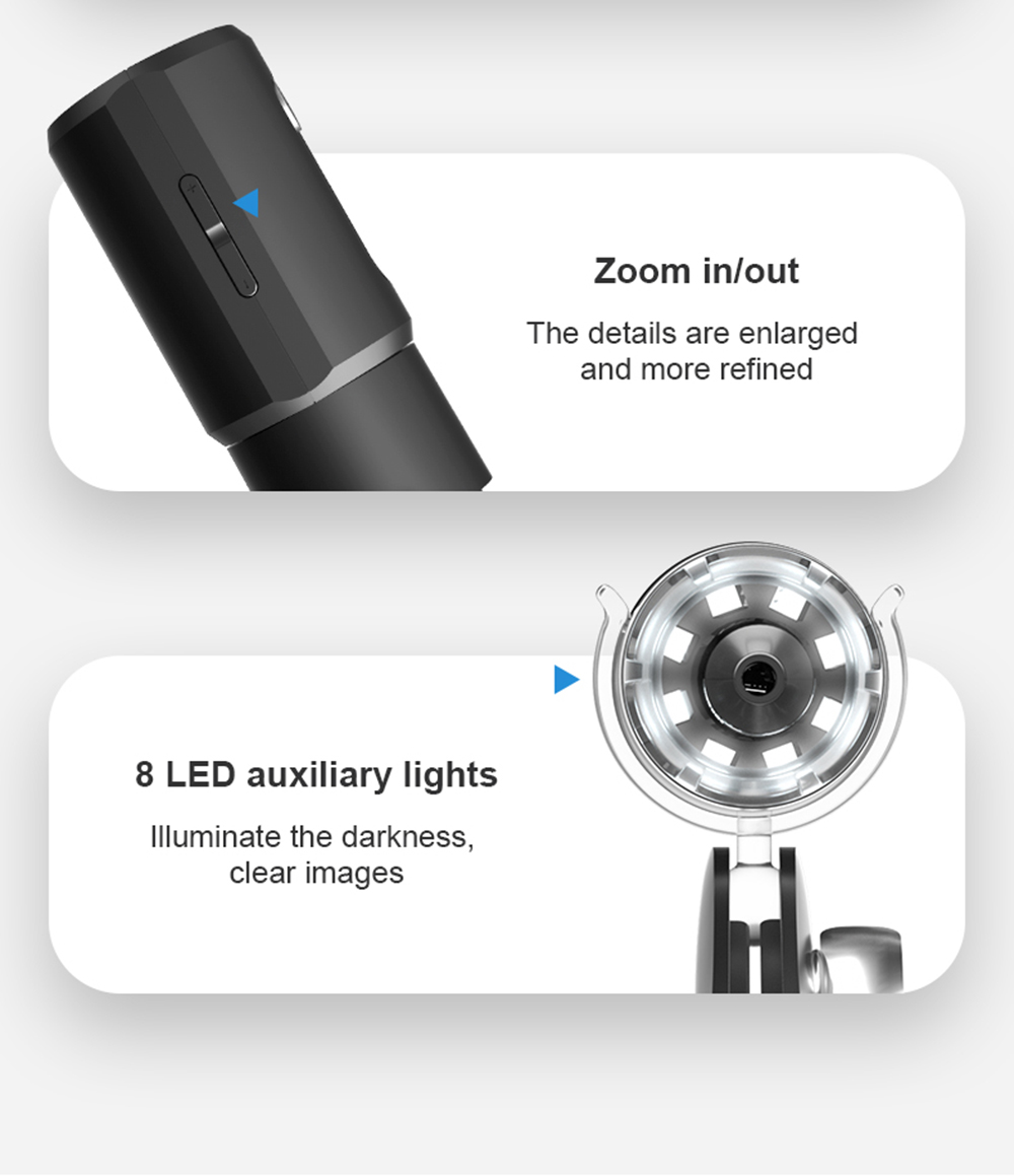 SUNUO 314 Smart WiFi Microscope, 0.3MP Pixel, 360 Degree Rotation Base, 1000X Zoom, 8 LED Lights