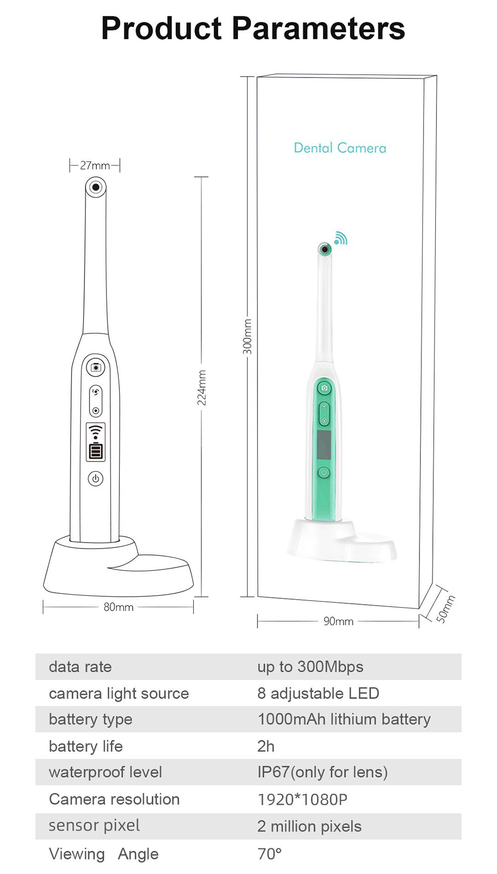 SUNUO 401 Smart Visual WiFi Oral Endoscope, 2MP Pixel Camera, 1920*1080 Resolution, WiFi Connection IP67 Waterproof Lens