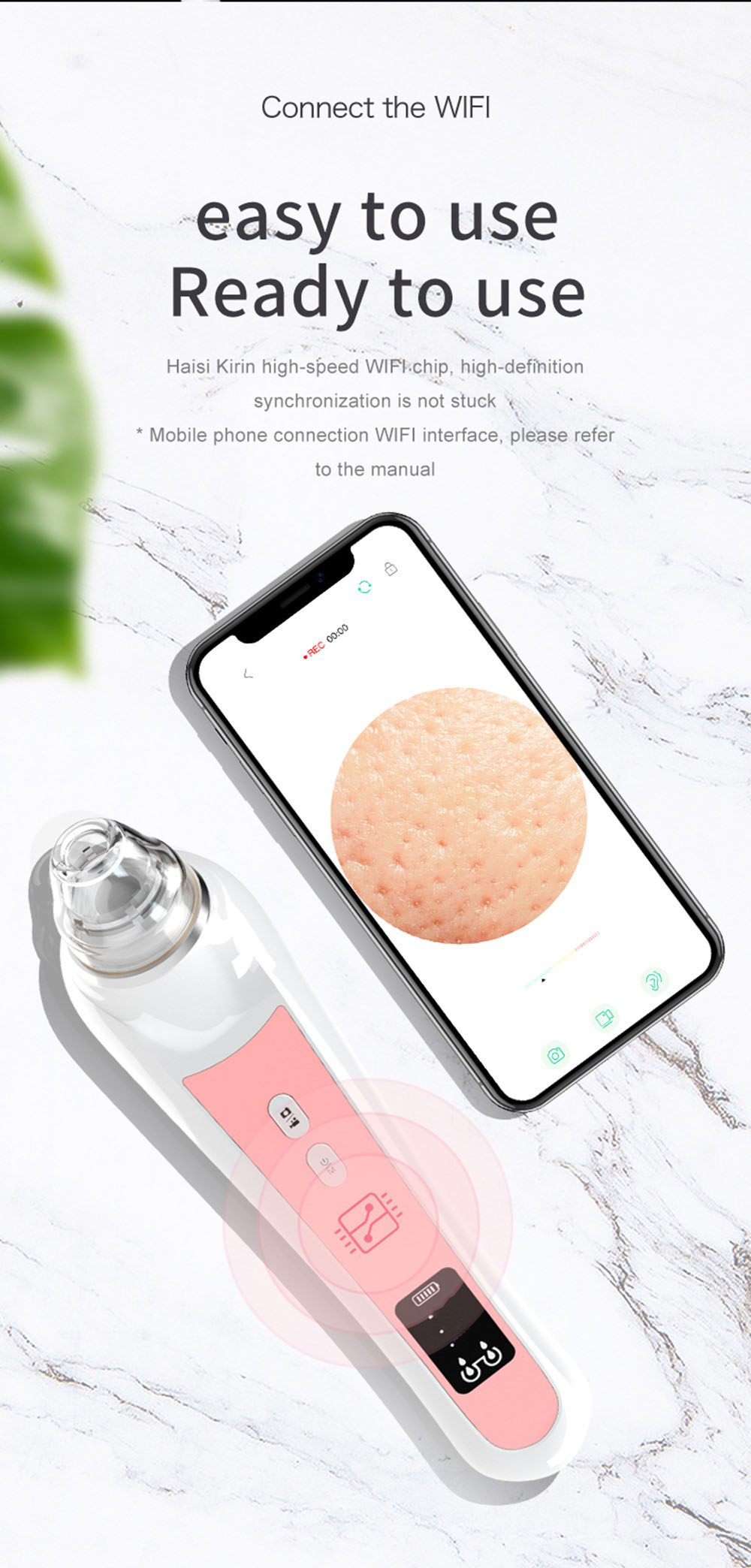 SUNUO H200 Smart Visual Blackhead Remover, 5 million Pixels HD Camera, 20X Magnification 1800mAh Battery, WiFi Connection