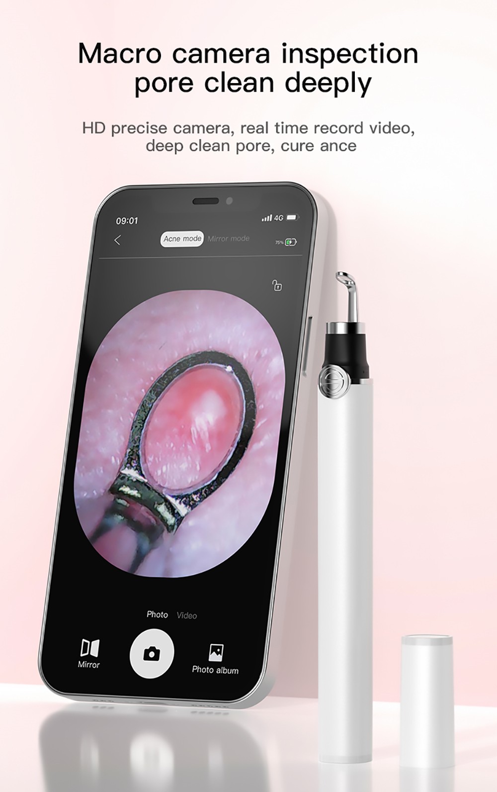 SUNUO M3 Smart Visible Acne Removal Cleaner, 500W HD Camera, 20X Magnification, WiFi Connection, IP65 Waterproof - Pink