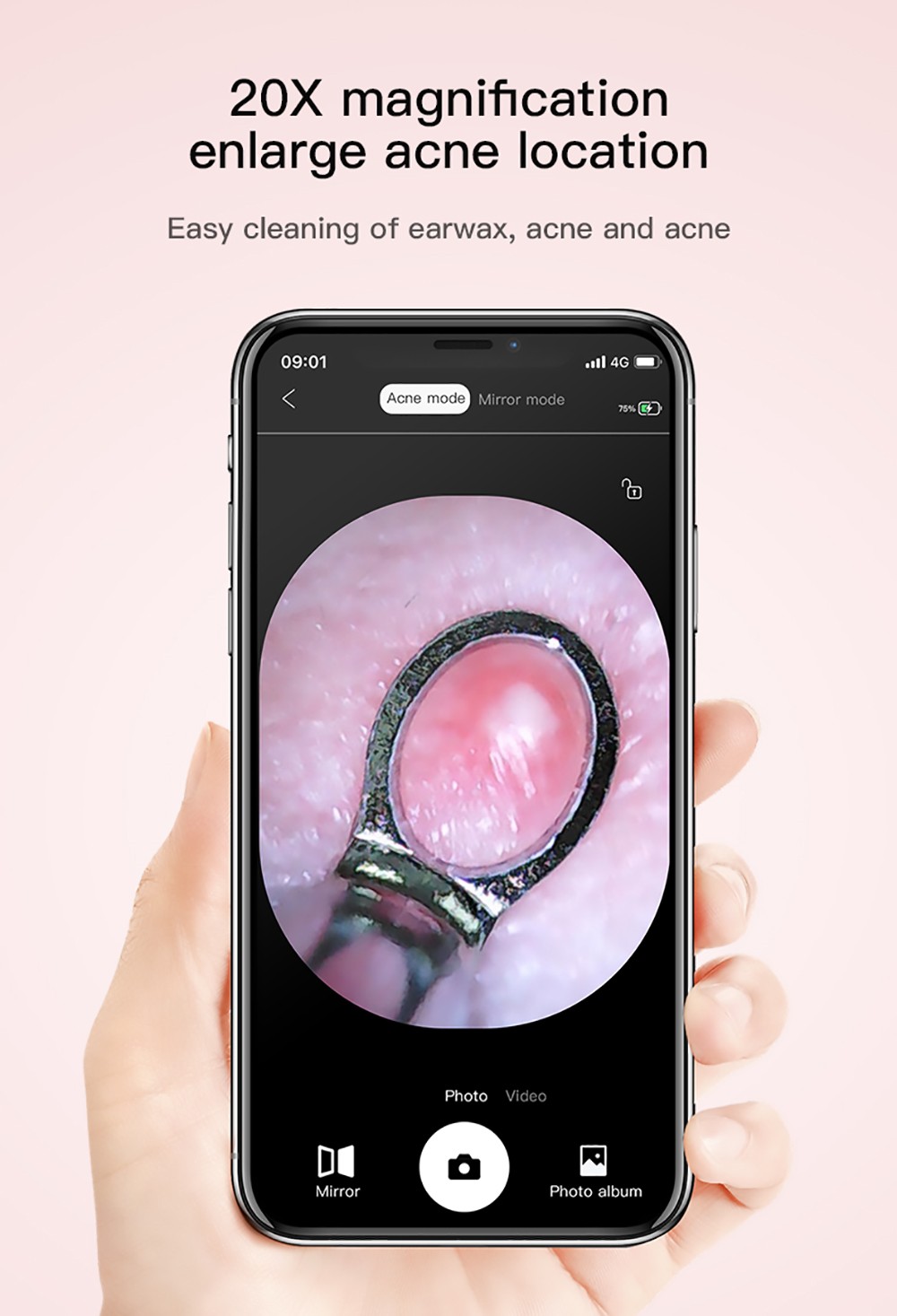 SUNUO M3 Smart Visible Acne Removal Cleaner, 500W HD Camera, 20X Magnification, WiFi Connection, IP65 Waterproof - Pink