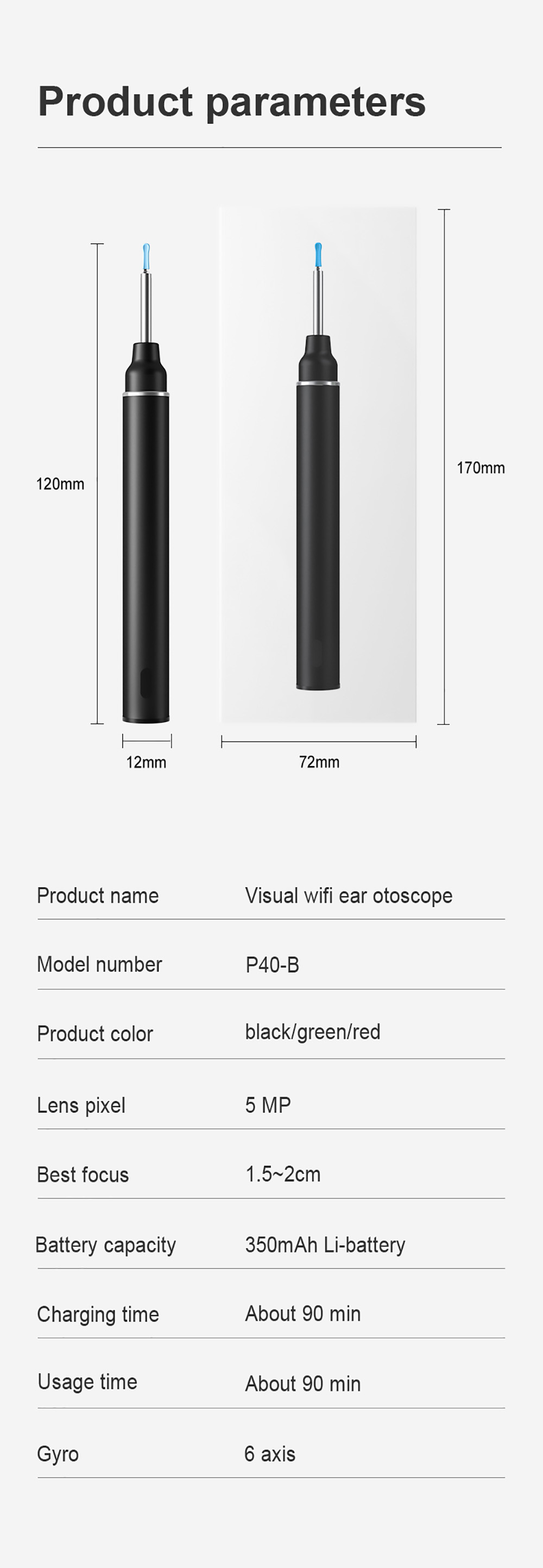 SUNUO P40-B Intelligent Visual Metal Ear Cleaner Otoscope, 5MP HD Camera, 6-Axis Gyroscope, Silicone Ear Spoon - Black