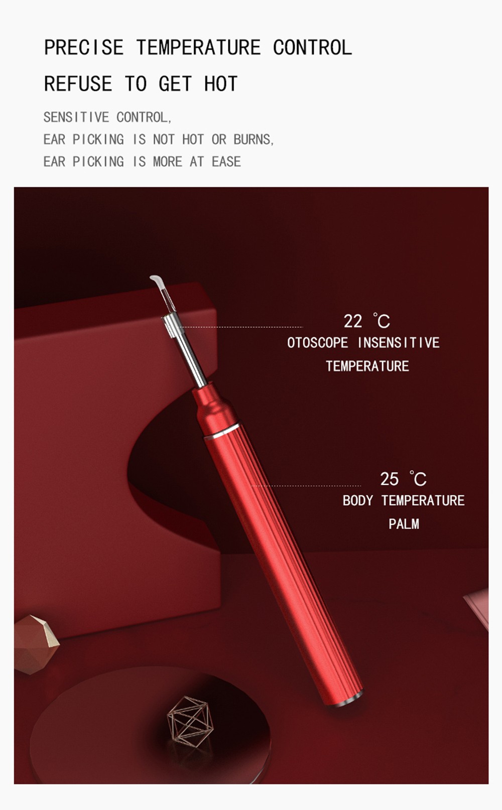 SUNUO P40 Pro Smart Visual Ear Cleaner, 5 Million HD Camera, 6-Axis Gyroscope, Hall-Style Switch, Waterproof, WiFi Connection - Black