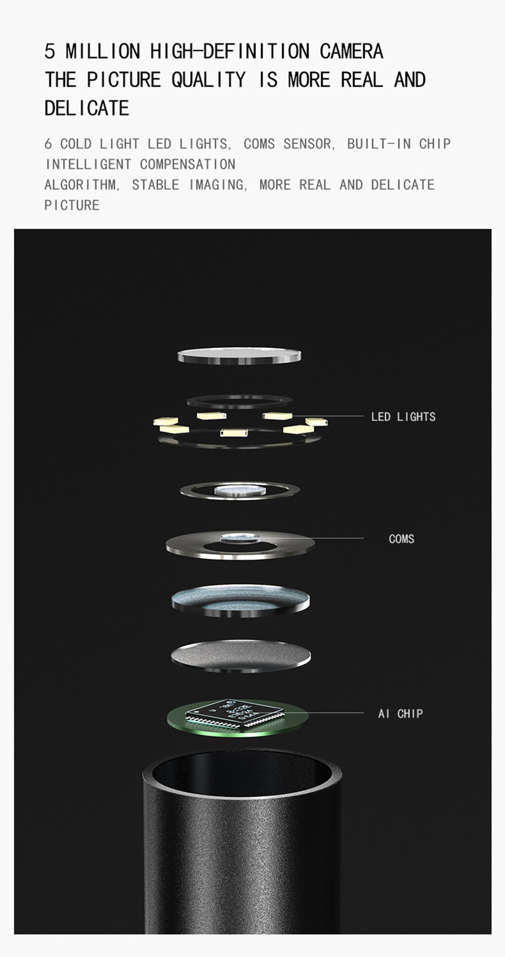 SUNUO P40 Pro Smart Visual Ear Cleaner, 5 Million HD Camera, 6-Axis Gyroscope, Hall-Style Switch, Waterproof, WiFi Connection - Black