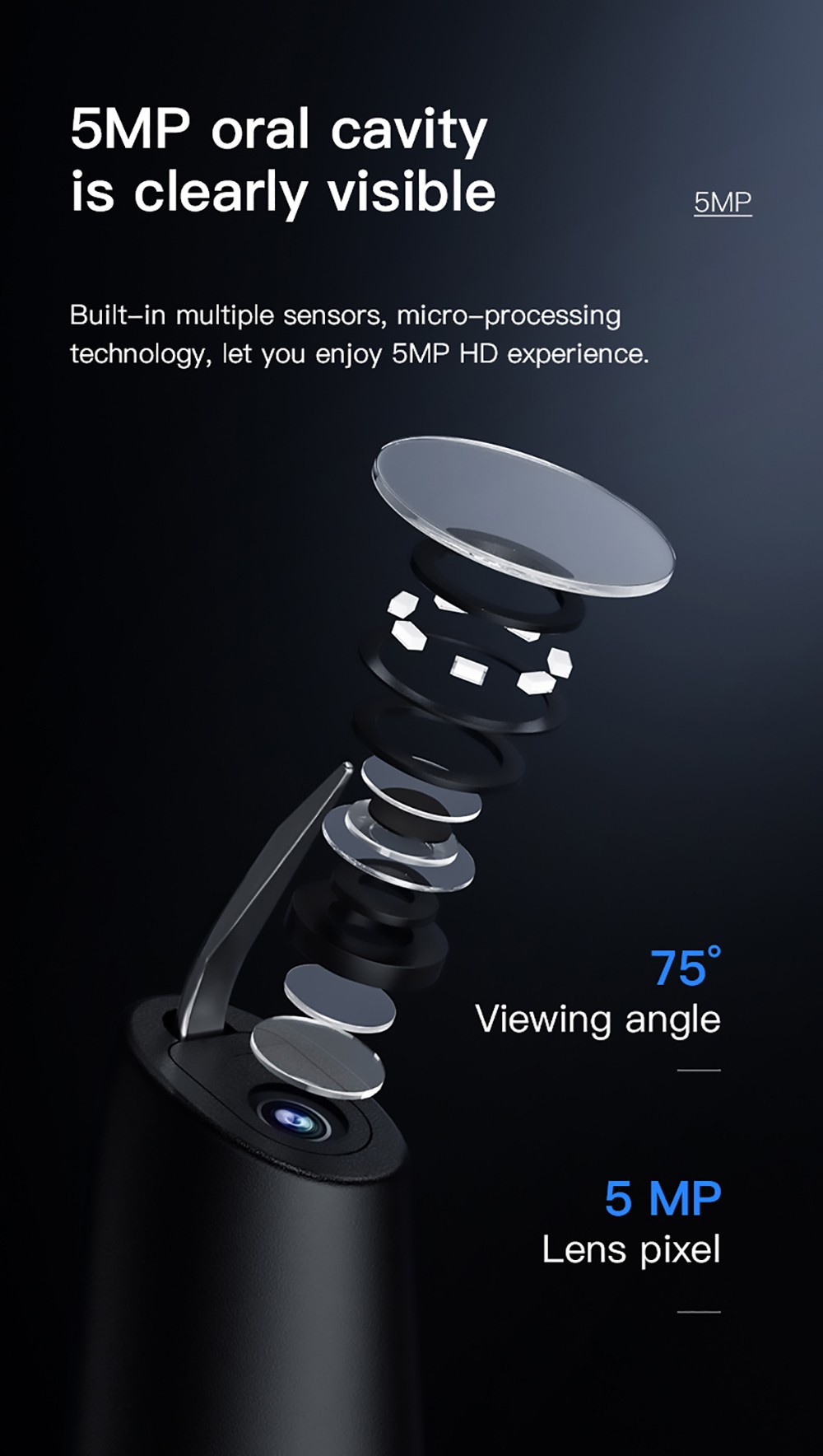 SUNUO T12 PLUS Smart Visual Ultrasonic Dental Scaler with UV Sterilization, 5MP HD Endoscopic Camera, 120 Min Runtime, App Connection,  IPX7 Waterproof - Black