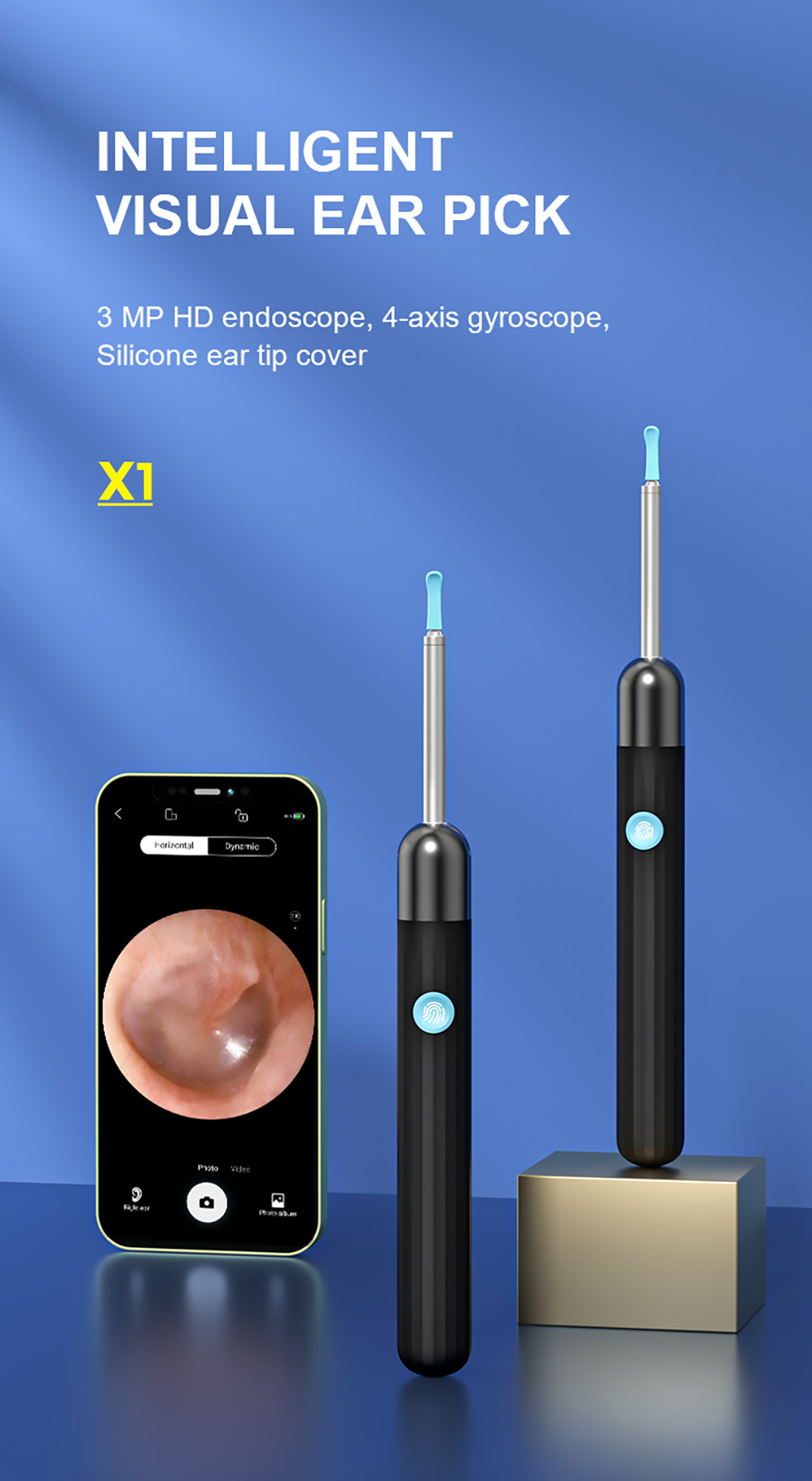 SUNUO X1 Smart Visual Ear Cleaner, 3MP HD Camera, 240mAh Rechargeable Battery, Silicone Ear Pick, IP67 Waterproof