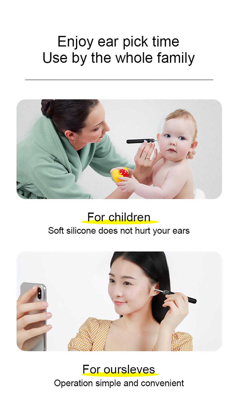 SUNUO X1 Smart Visual Ear Cleaner, 3MP HD Camera, 240mAh Rechargeable Battery, Silicone Ear Pick, IP67 Waterproof