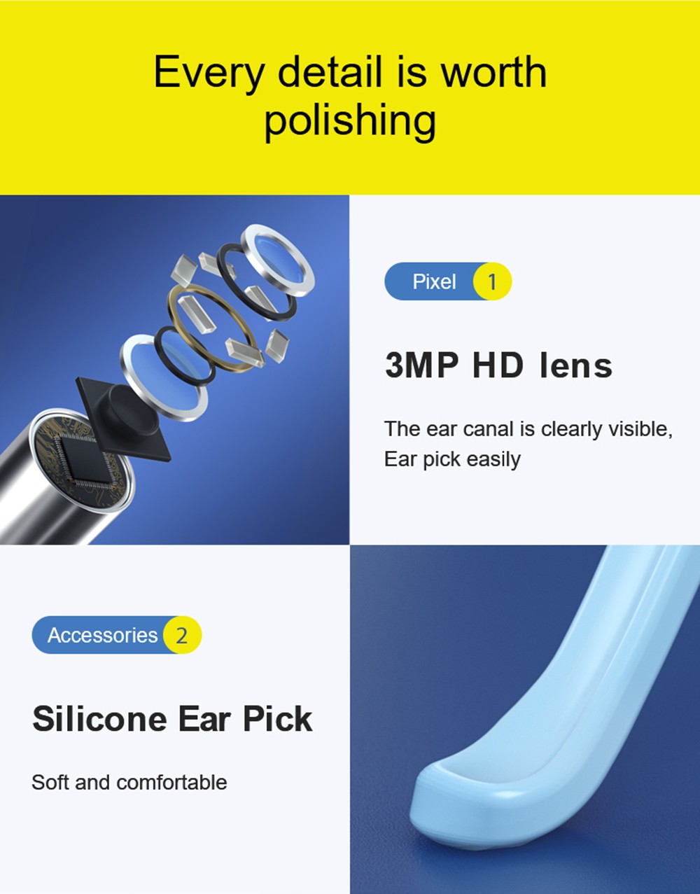 SUNUO X1 Smart Visual Ear Cleaner, 3MP HD Camera, 240mAh Rechargeable Battery, Silicone Ear Pick, IP67 Waterproof