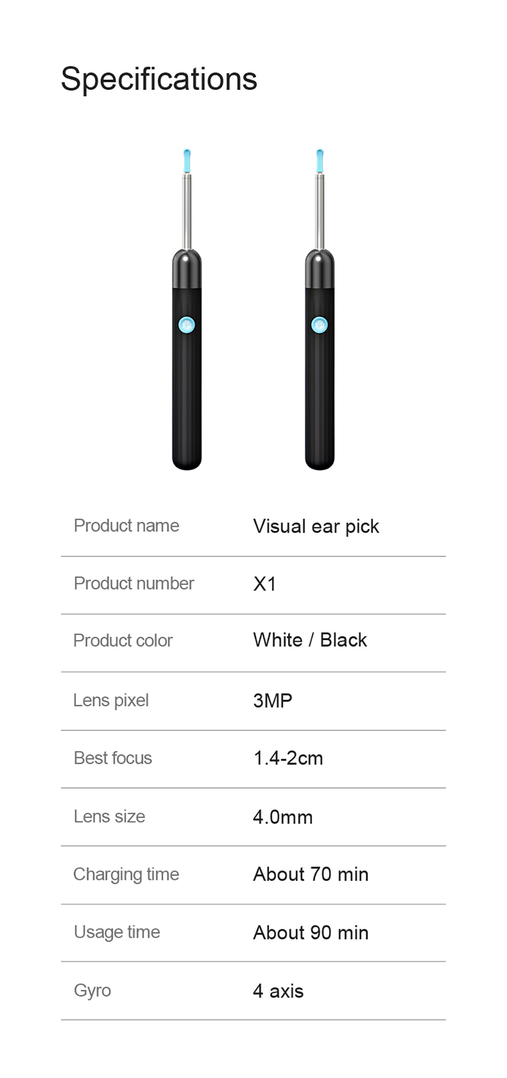 SUNUO X1 Smart Visual Ear Cleaner, 3MP HD Camera, 240mAh Rechargeable Battery, Silicone Ear Pick, IP67 Waterproof