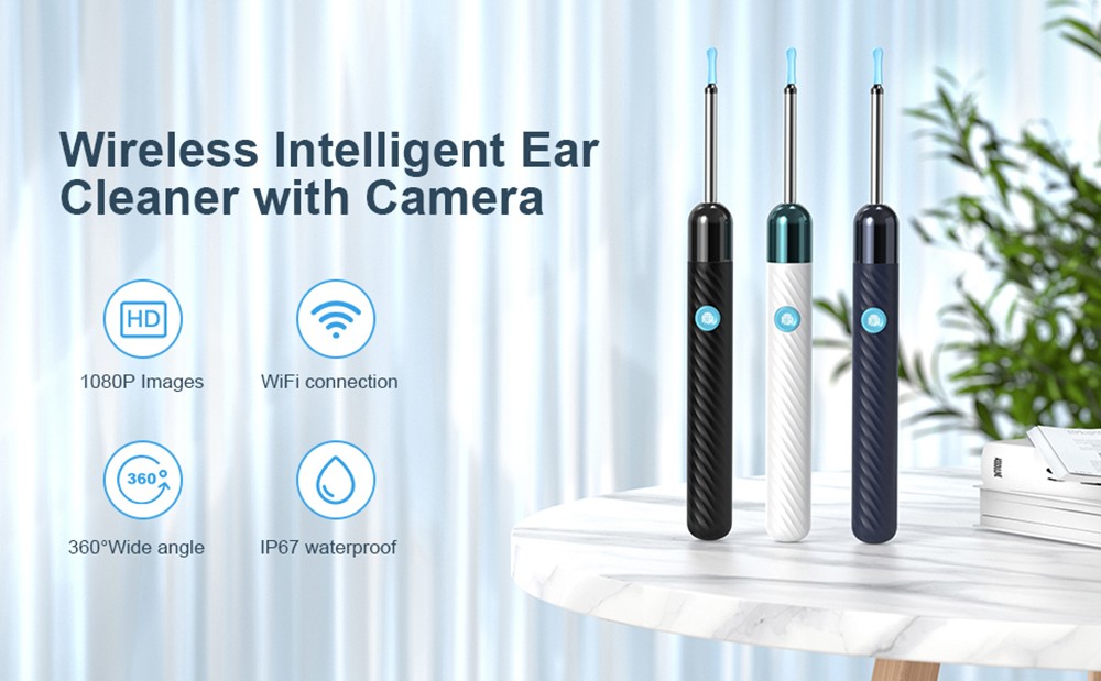 SUNUO X6 Smart Visual Ear Cleaner Earwax Removal, 500w Pixel Camera, Silicone Ear Tip, 6-Axis Gyroscope, IP67 Waterproof, WiFi Connection - Black