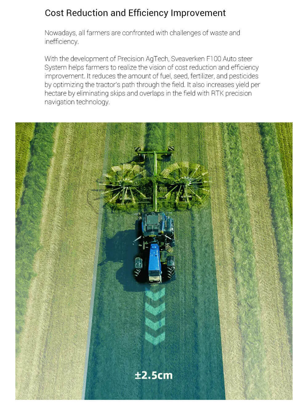 Sveaverken F100 Auto Steer System for Tractor, GNSS Receiver, 410mm Large Steering Wheel, 2.5cm High Accuracy Operation