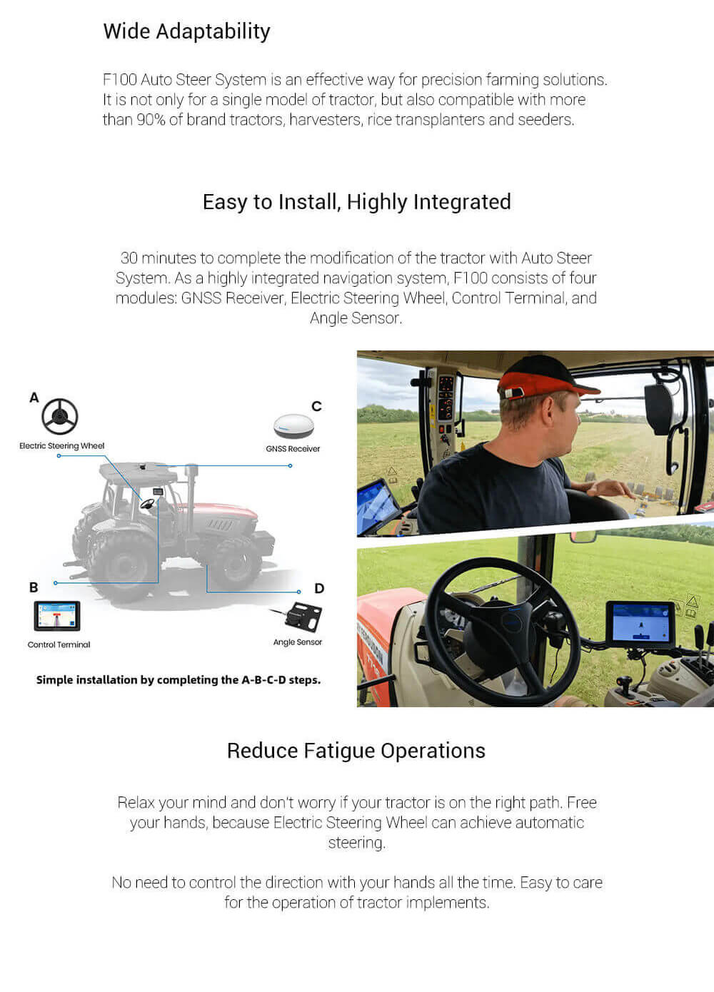 Sveaverken F100 Auto Steer System for Tractor, GNSS Receiver, 410mm Large Steering Wheel, 2.5cm High Accuracy Operation