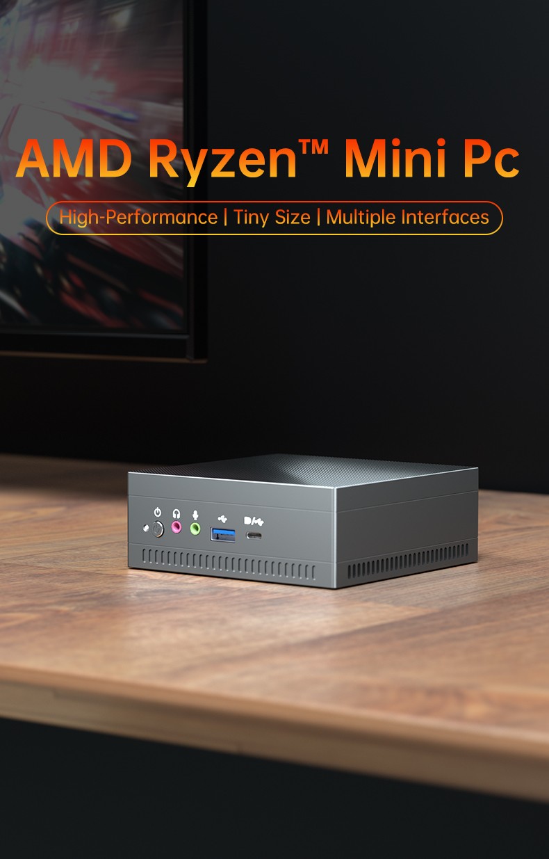 T-bao MN37 AMD R7 3750H 4 cœurs 8 fils, Windows 10 Mini PC 8 Go de RAM DDR4 256 Go de ROM prend en charge l'affichage HD, 5 ports USB