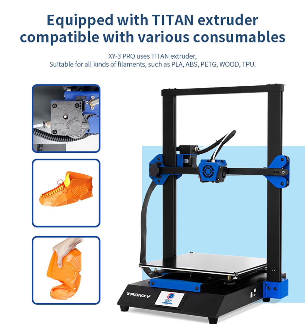 TRONXY XY-3 Pro 3D Printer, Titan Extruder, 150mm/s Speed, Ultra Silent Motherboard, Resume Printing, 3.5-Inch Touch Screen, 300x300x400mm