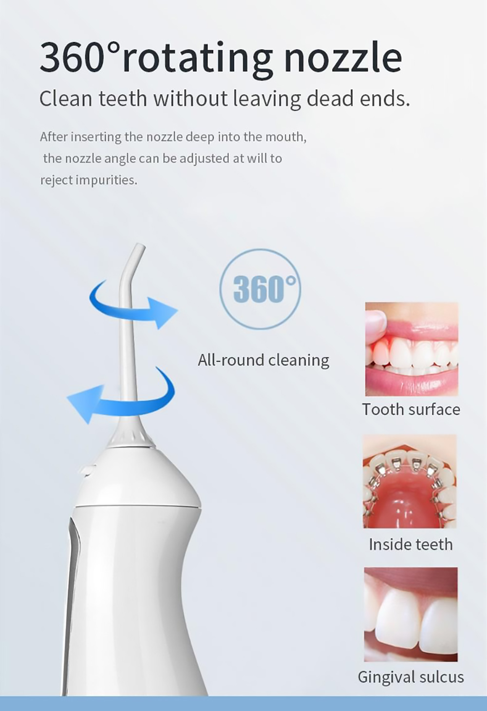 WF203 Teeth Punch Dental Cleaner, 300ml Water Tank, 1400mAh Battery, 5 Cleaning Modes, IPX8 Waterproof