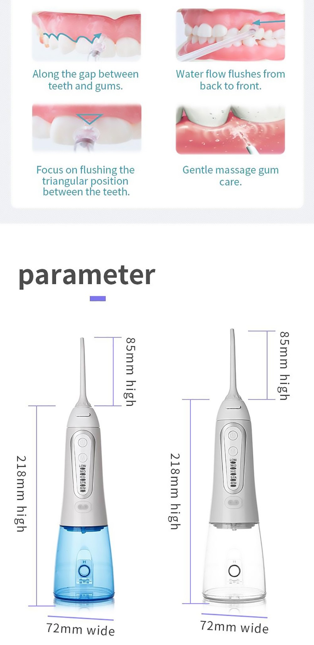 WF203 Teeth Punch Dental Cleaner, 300ml Water Tank, 1400mAh Battery, 5 Cleaning Modes, IPX8 Waterproof