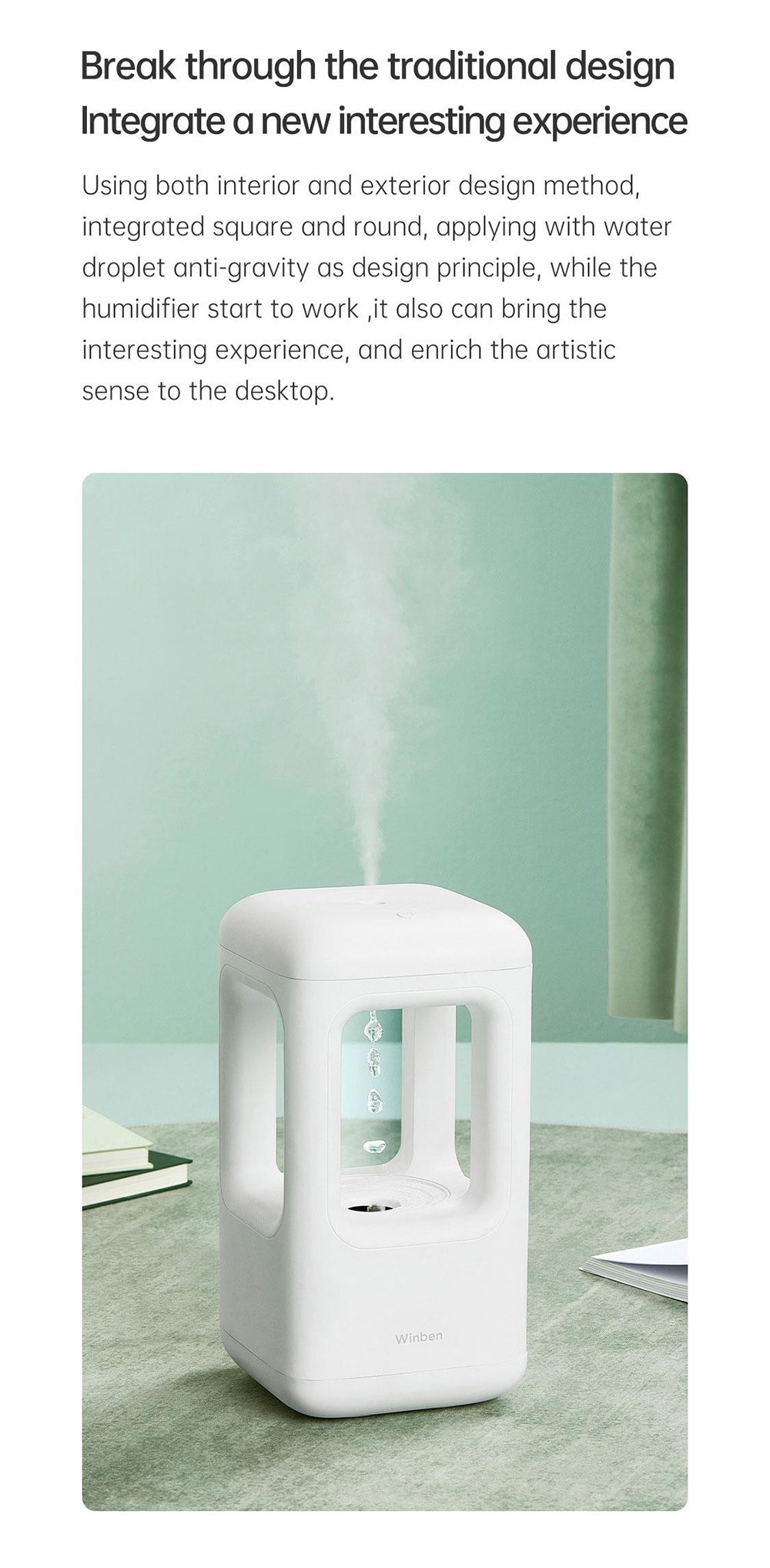 Winben Anti Gravity Levitating Water Drop Humidifier, 500ml Water Tank, Dual Humidification Mode, Smart Anti-Drying - EU Plug