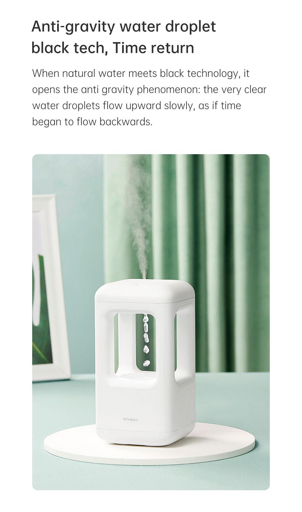 Winben Anti Gravity Levitating Water Drop Humidifier, 500ml Water Tank, Dual Humidification Mode, Smart Anti-Drying - EU Plug