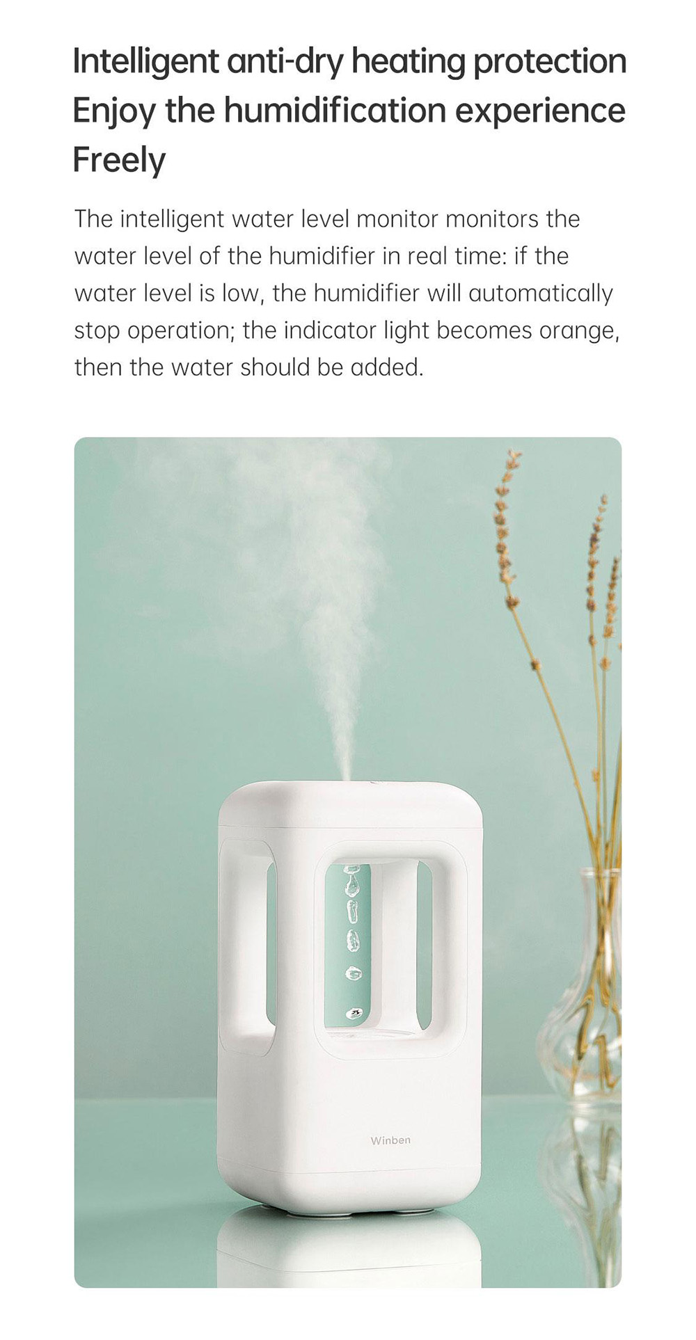 Winben Anti Gravity Levitating Water Drop Humidifier, 500ml Water Tank, Dual Humidification Mode, Smart Anti-Drying - EU Plug