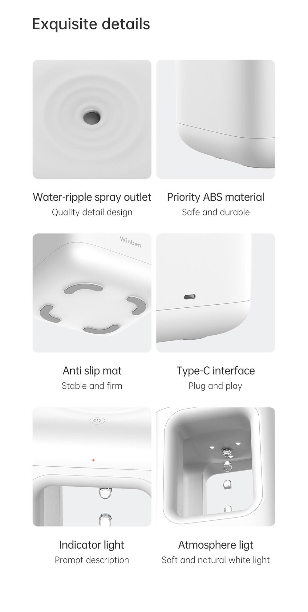 Winben Anti Gravity Levitating Water Drop Humidifier, 500ml Water Tank, Dual Humidification Mode, Smart Anti-Drying - EU Plug