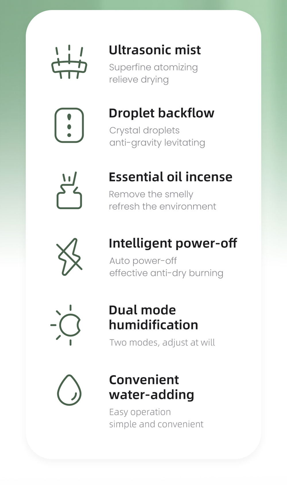 Winben Anti Gravity Levitating Water Drop Humidifier, Essential Oil Incense, 600ml Water Tank, Dual Humidification Mode, EU Plug - Green