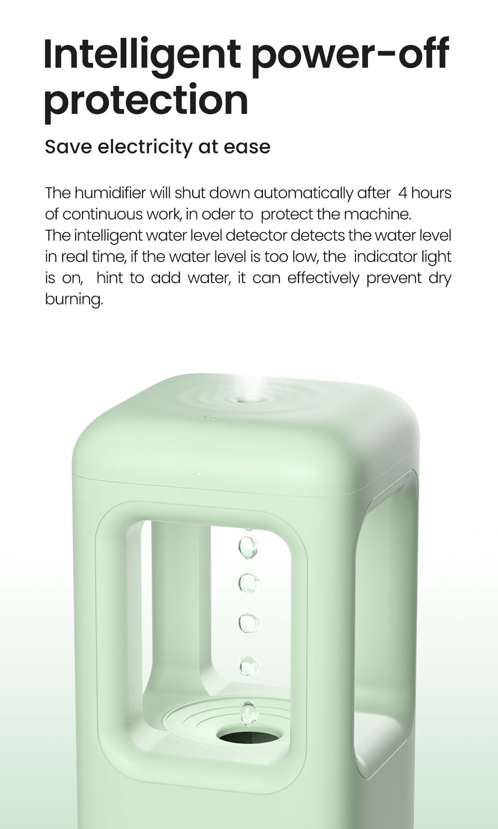 Winben Anti Gravity Levitating Water Drop Humidifier, Essential Oil Incense, 600ml Water Tank, Dual Humidification Mode, EU Plug - Green