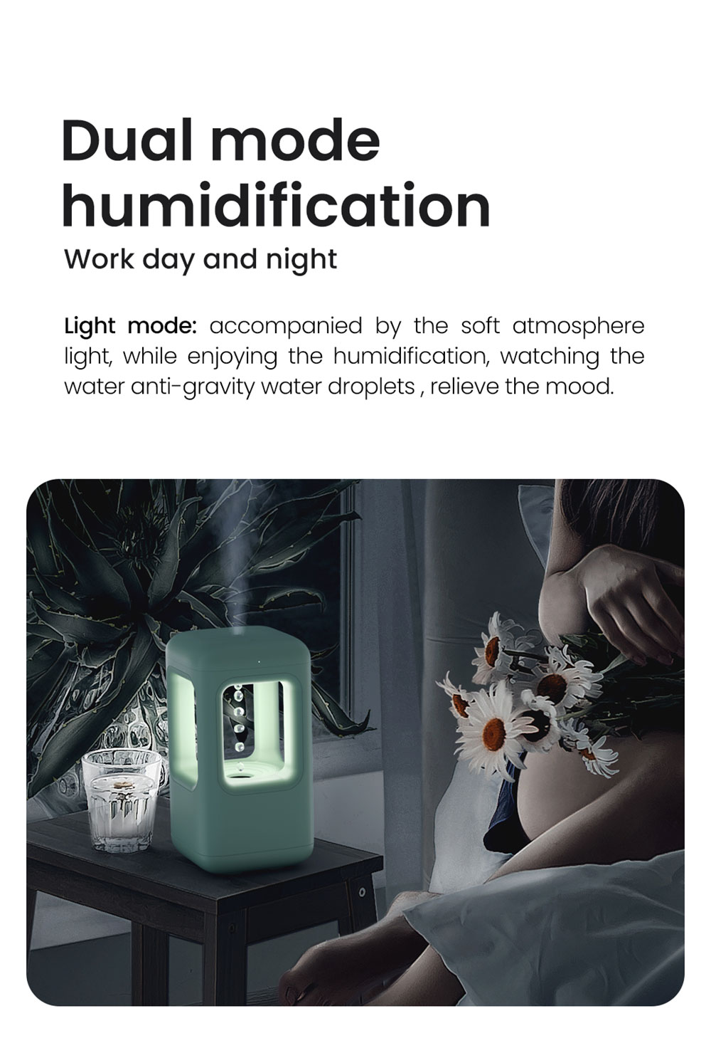 Winben Anti Gravity Levitating Water Drop Humidifier, Essential Oil Incense, 600ml Water Tank, Dual Humidification Mode, EU Plug - Green