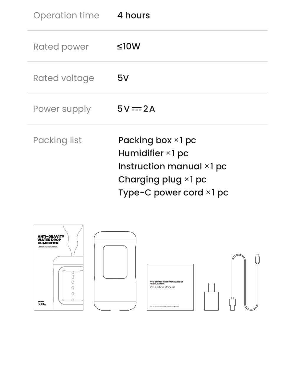 Winben Anti Gravity Levitating Water Drop Humidifier, Essential Oil Incense, 600ml Water Tank, Dual Humidification Mode, EU Plug - Purple