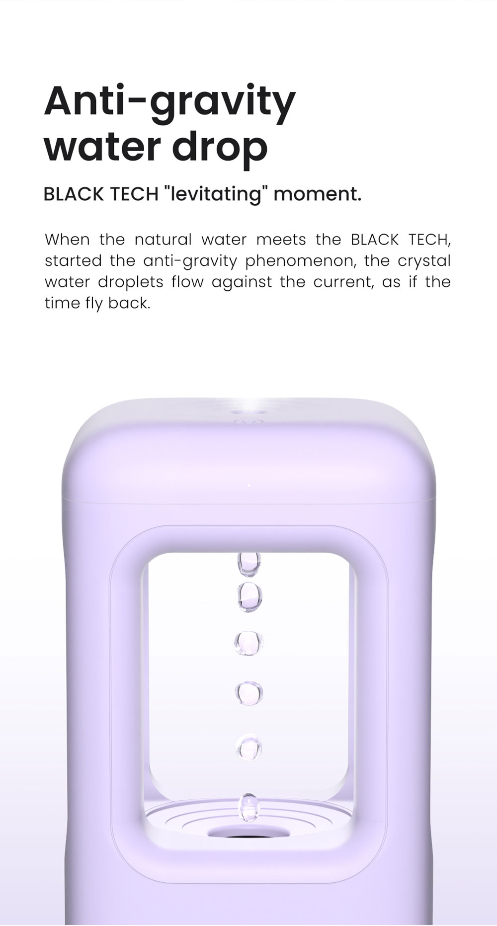 Winben Anti Gravity Levitating Water Drop Humidifier, Essential Oil Incense, 600ml Water Tank, Dual Humidification Mode, EU Plug - Purple