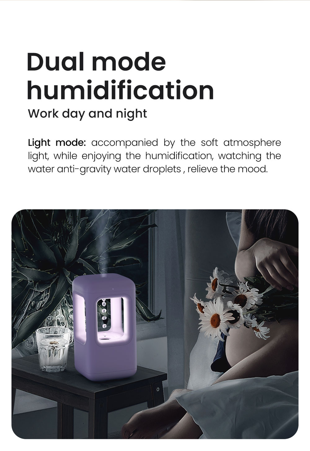 Winben Anti Gravity Levitating Water Drop Humidifier, Essential Oil Incense, 600ml Water Tank, Dual Humidification Mode, EU Plug - Purple