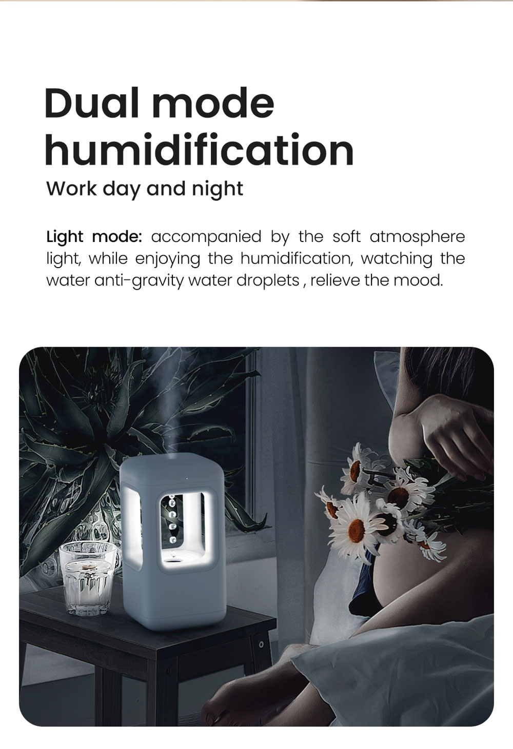 Winben Anti Gravity Levitating Water Drop Humidifier, Essential Oil Incense, 600ml Water Tank, Dual Humidification Mode - White