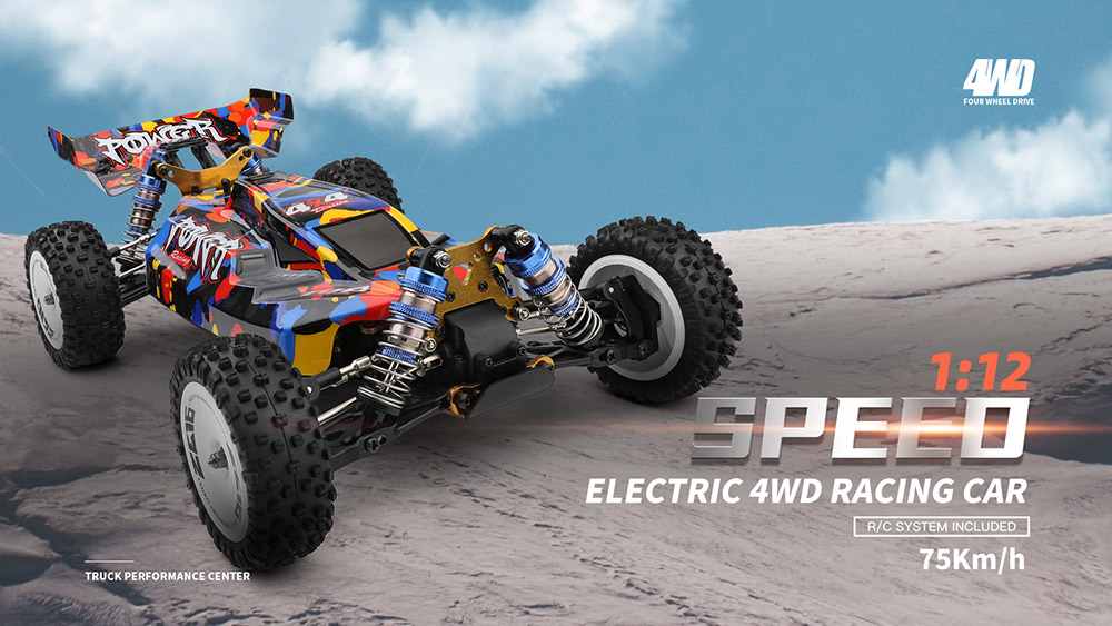 Wltoys 124007 1/12 Scale 2.4G RC Car 4WD Brushless 75km/h Off-Road Speed Racing Vehicle Model RTR Toy - One Battery