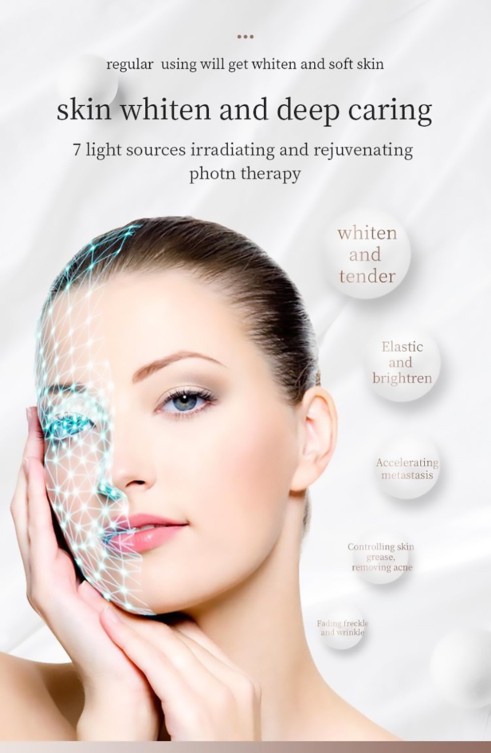 ZM888 LED Color Light Touch Face Mask, Pore Shrinking Brighten Skin Rejuvenation, 7 Lights Modes, Eye Protection