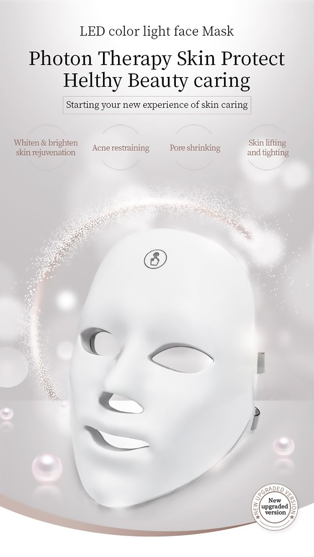 ZM888 LED Color Light Touch Face Mask, Pore Shrinking Brighten Skin Rejuvenation, 7 Lights Modes, Eye Protection