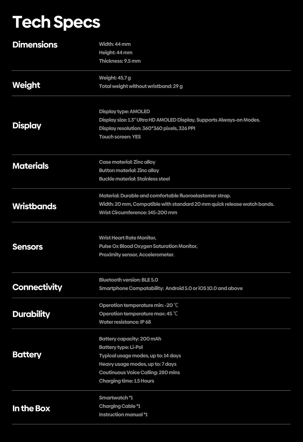 Zeblaze Btalk 2 Bluetooth Voice Calling Smartwatch, 1.3'' Ultra HD AMOLED Display, Heart Rate Monitor, SpO2 - Black