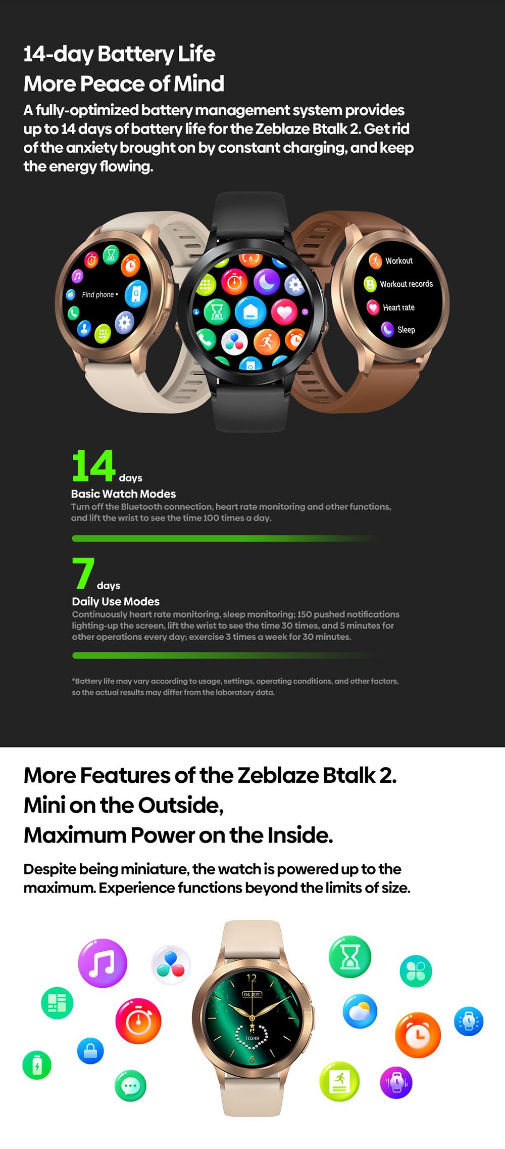 Zeblaze Btalk 2 Bluetooth Voice Calling Smartwatch, 1.3'' Ultra HD AMOLED Display, Heart Rate Monitor, SpO2 - Grey