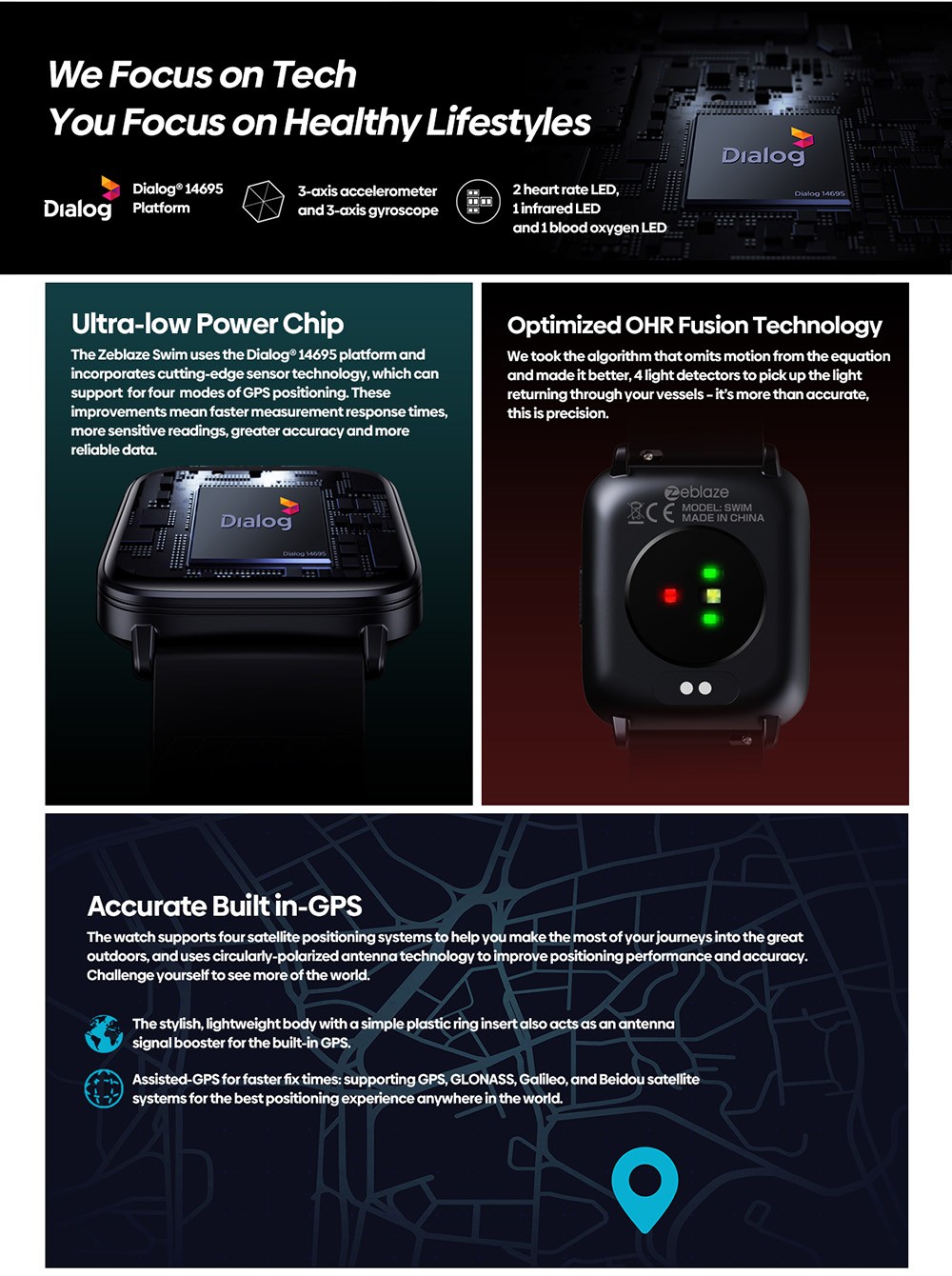 Zeblaze Swim GPS Swimming Smartwatch Black