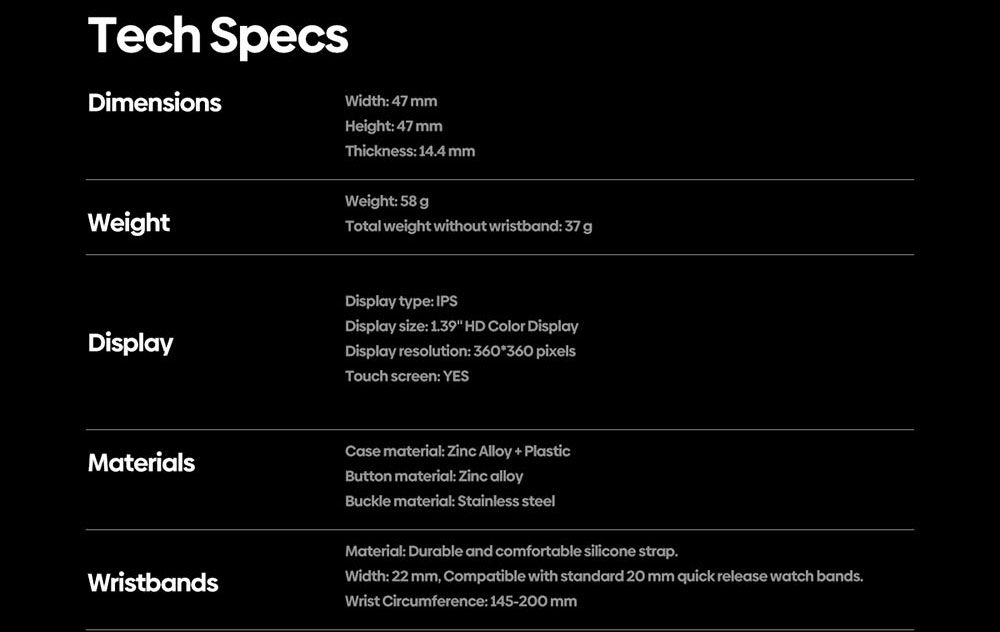 Zeblaze VIBE 7 Smartwatch 1.39'' HD Color Display, Bluetooth 5.0, Women Health, 100+ Sports Modes, 25 Days Battery Life - Black